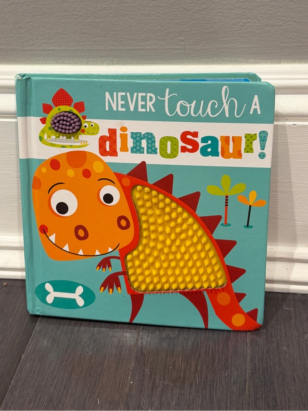 Never Touch a Dinosaur! - Kids Teal Orange Sensory Board Book Touch & Feel Read